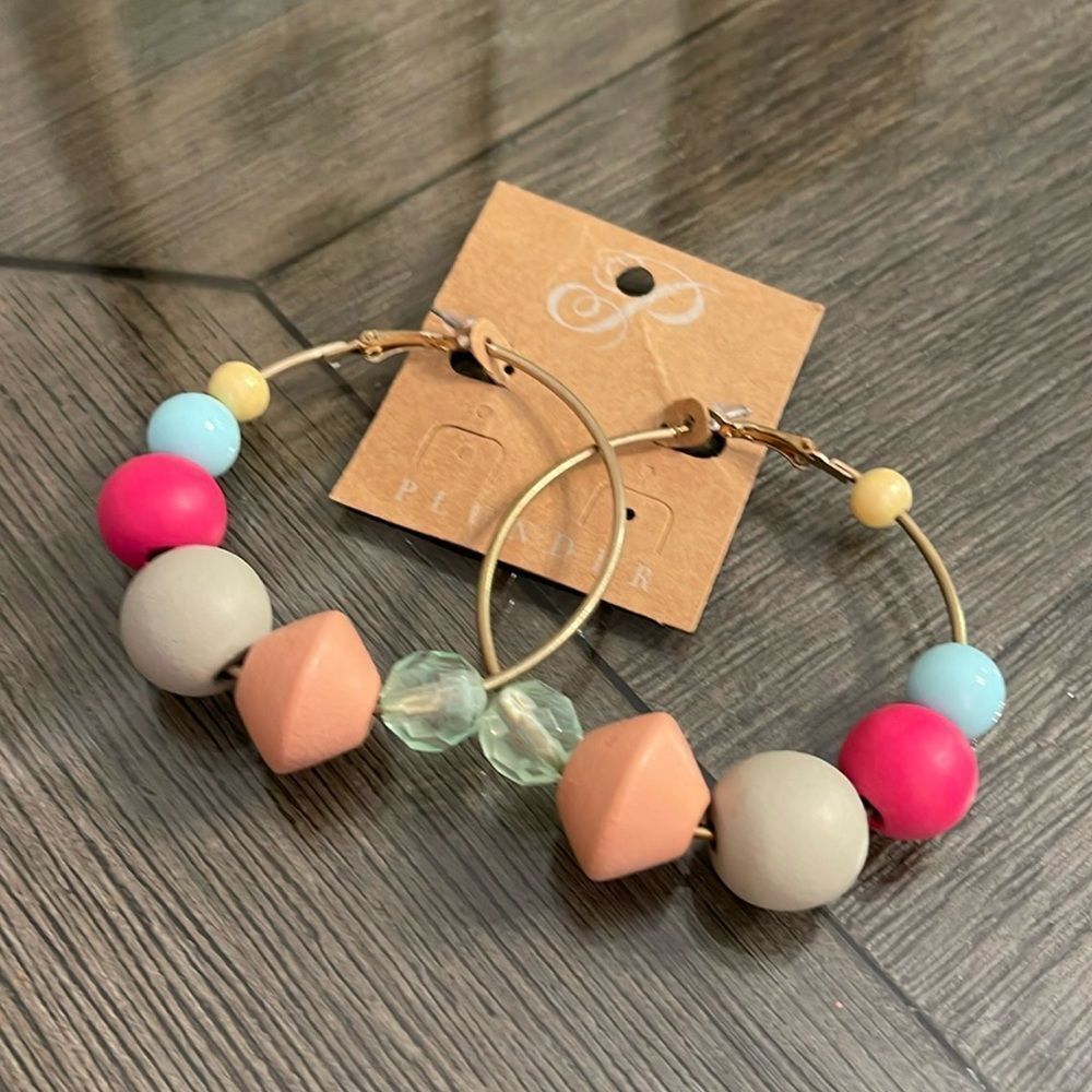 Plunder “Daffodil” Spring Colored Beaded Hoop Earrings